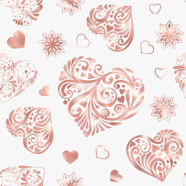 Liefde hart naadloze patroon in rose gold kleuren. — Stockvector