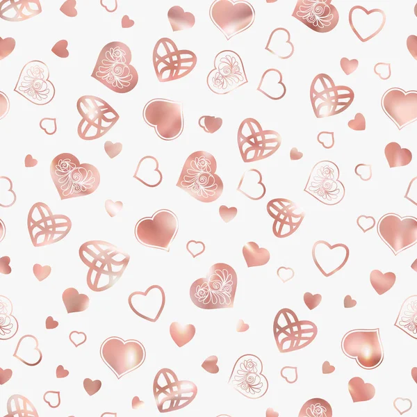 Любовное сердце без печати узор в цветах розового золота . — стоковый вектор