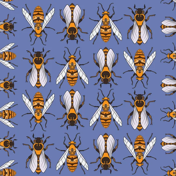 Kolorowy wzór, tło z pszczół. Ilustracja wektorowa. — Wektor stockowy