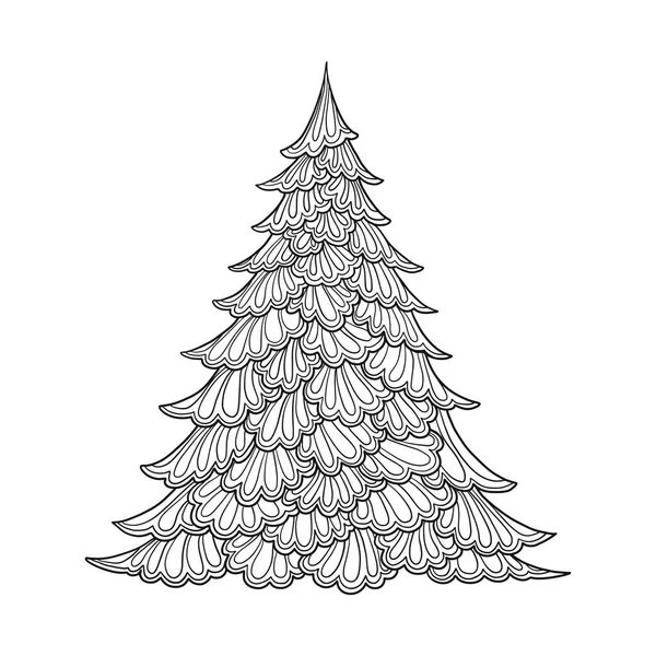 Albero di Natale. Disegno di contorno. Buono per la pagina da colorare per il libro da colorare per adulti . — Vettoriale Stock