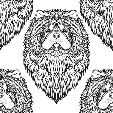 Dog Head'a, siyah-beyaz grafik çizim ile Seamless Modeli.