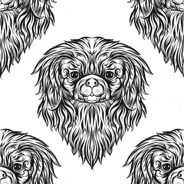 Dog Head'a, siyah-beyaz grafik çizim ile Seamless Modeli.
