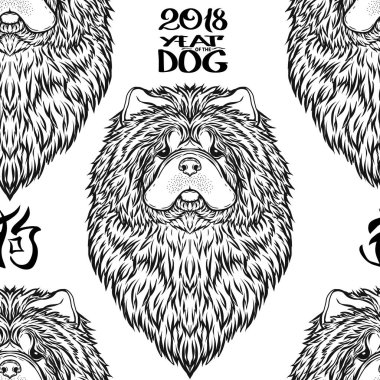 Dog Head'a, siyah-beyaz grafik çizim ile Seamless Modeli.