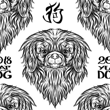 Dog Head'a, siyah-beyaz grafik çizim ile Seamless Modeli.