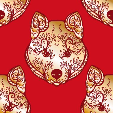 Dog Head'a, siyah-beyaz grafik çizim ile Seamless Modeli.