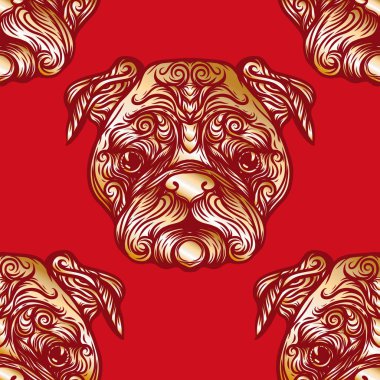 Dog Head'a, siyah-beyaz grafik çizim ile Seamless Modeli.