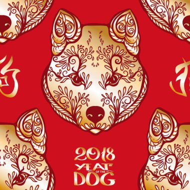 Dog Head'a, siyah-beyaz grafik çizim ile Seamless Modeli.