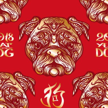 Dog Head'a, siyah-beyaz grafik çizim ile Seamless Modeli.