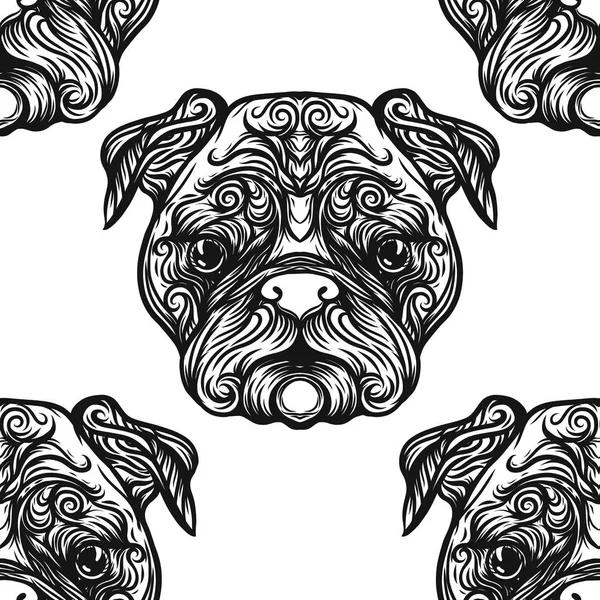 Dog Head'a, siyah-beyaz grafik çizim ile Seamless Modeli.