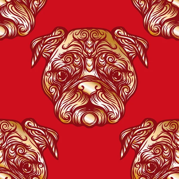 Dog Head'a, siyah-beyaz grafik çizim ile Seamless Modeli.