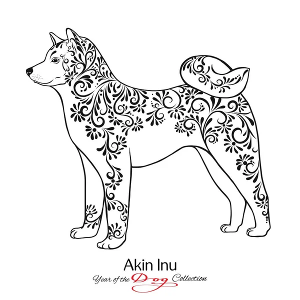 Akın Inu. Siyah-beyaz grafik bir köpek çizim.