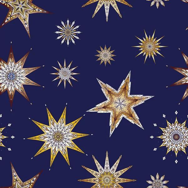 Бесшовный узор, фон с декоративными звездами . — стоковый вектор