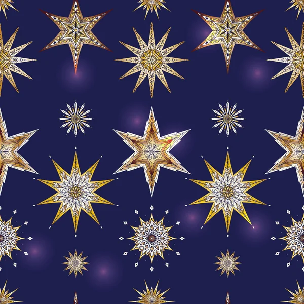 Бесшовный узор, фон с декоративными звездами . — стоковый вектор