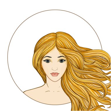 Uzun saçlı genç güzel kız. Hisse senedi vektör çizim.