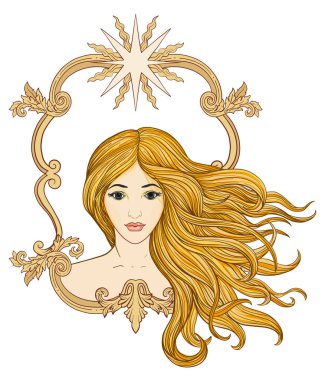 Uzun saçlı genç güzel kız. Hisse senedi vektör çizim.