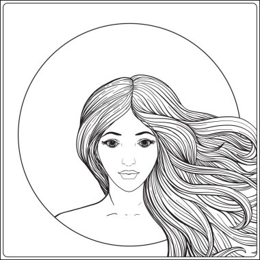 Uzun saçlı genç güzel kız. Stok satırı vektör illustrat