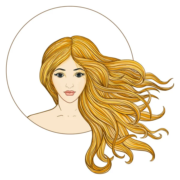 Молодая красивая девушка с длинными волосами. Векторная иллюстрация . — стоковый вектор