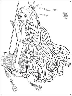 Gül bahçesinde salıncak üzerinde uzun saçlı genç güzel kız. Tanrı'nın askerleri