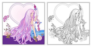 Ok ve gül ile uzun saçlı genç güzel kız. Hisse senedi