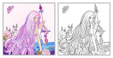 Ok ve gül ile uzun saçlı genç güzel kız. Hisse senedi