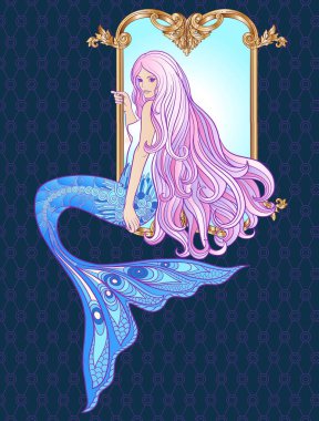 El deniz uzun pembe saçlı kızı çekti. Hisse senedi vektör çizim