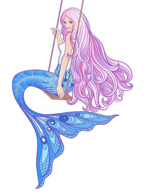 El deniz uzun pembe saçlı kızı çekti. Hisse senedi vektör çizim