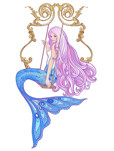 El deniz uzun pembe saçlı kızı çekti. Hisse senedi vektör çizim