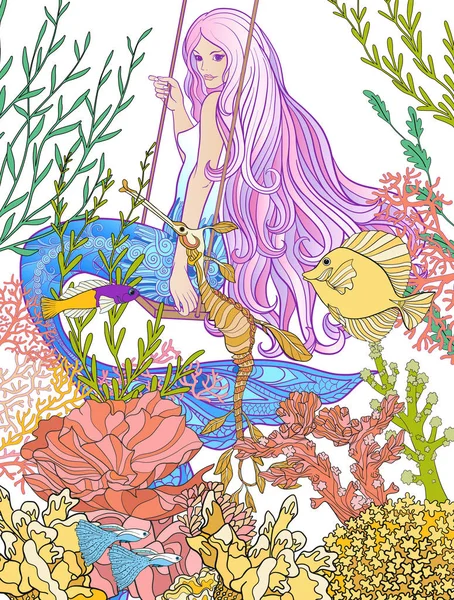 El deniz uzun pembe saçlı kızı sualtı dünyasını çekti..