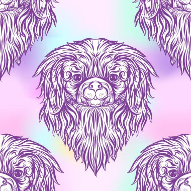Dog Head'a, siyah-beyaz grafik çizim ile Seamless Modeli.