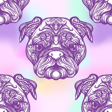 Dog Head'a, siyah-beyaz grafik çizim ile Seamless Modeli.