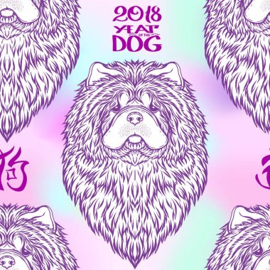 Dog Head'a, siyah-beyaz grafik çizim ile Seamless Modeli.