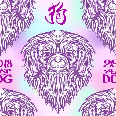 Dog Head'a, siyah-beyaz grafik çizim ile Seamless Modeli.