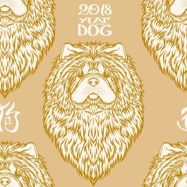 Dog Head'a, siyah-beyaz grafik çizim ile Seamless Modeli.