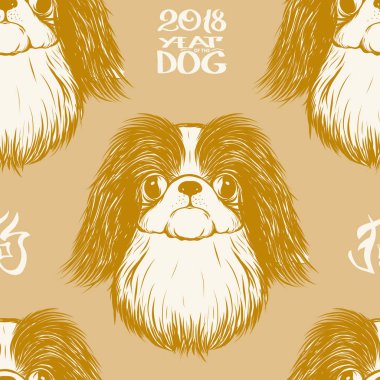 Dog Head'a, siyah-beyaz grafik çizim ile Seamless Modeli.