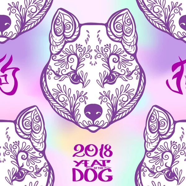 Dog Head'a, siyah-beyaz grafik çizim ile Seamless Modeli.