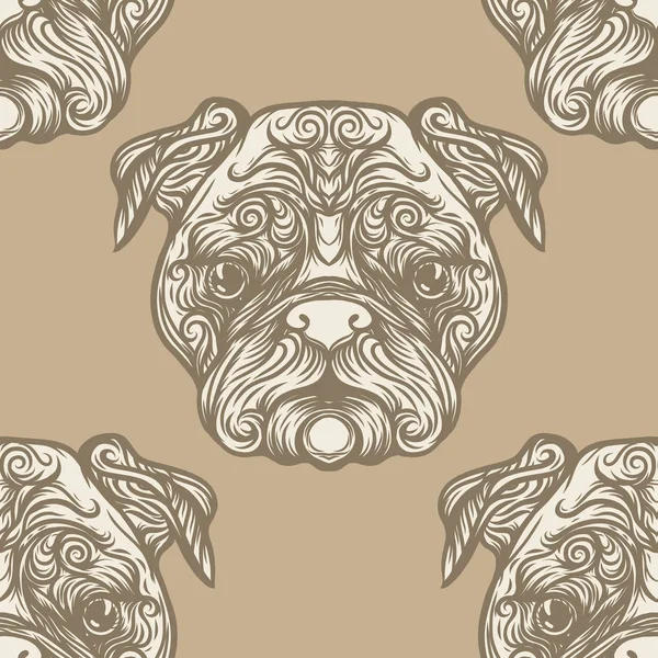 Dog Head'a, siyah-beyaz grafik çizim ile Seamless Modeli.
