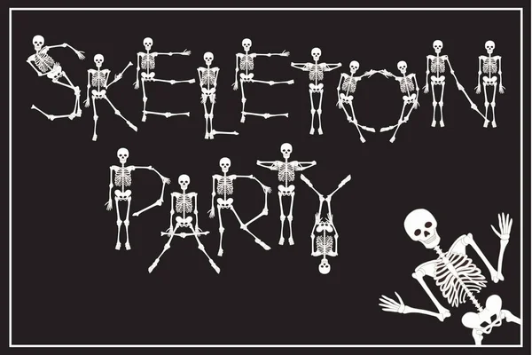 Lettrage squelette partie avec des squelettes dansants police, ensemble de laisser — Image vectorielle