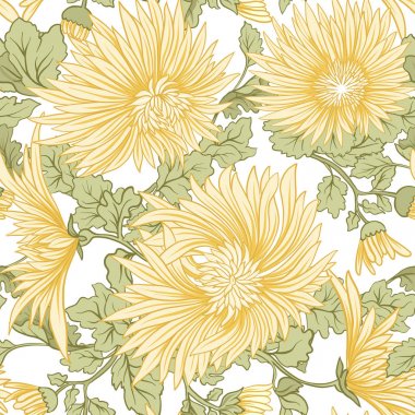 Krizantem. Sarı Japon krizantem seamless modeli