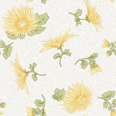 Krizantem. Sarı Japon krizantem seamless modeli