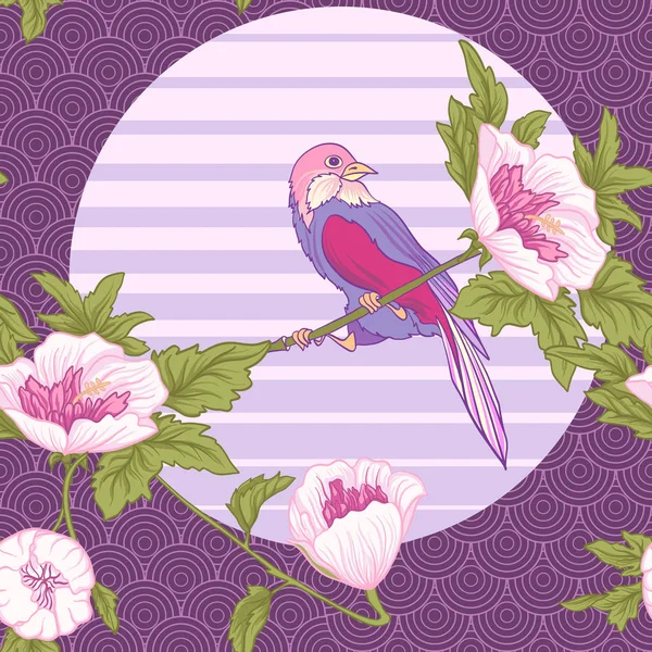Blumen und Vogel und Sonne. nahtloses Muster, Hintergrund. farbenfroh — Stockvektor