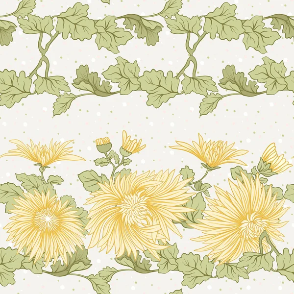 Chrysanthemum. Seamless pattern of yellow Japanese chrysanthemum — Stock Vector