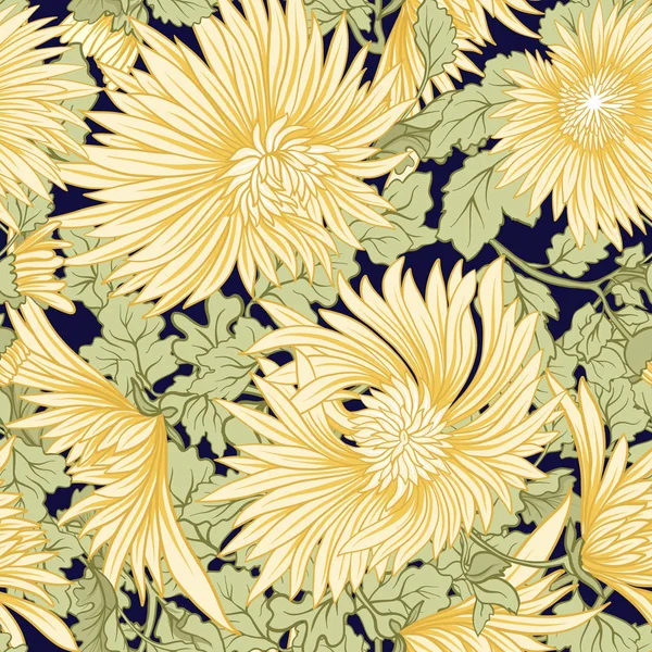 Crisantemo. Patrón sin costuras de crisantemo japonés amarillo — Vector de stock