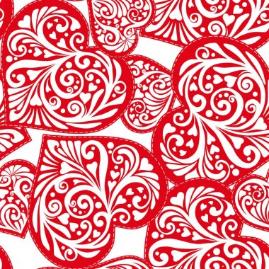 Aşk kalp seamless modeli Valentin için beyaz ve kırmızı renklerde