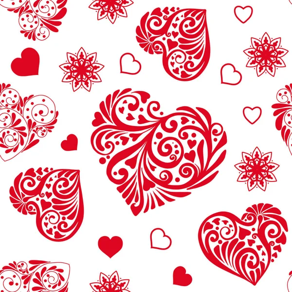 Love modello cuore senza soluzione di continuità nei colori bianco e rosso per Valentin — Vettoriale Stock