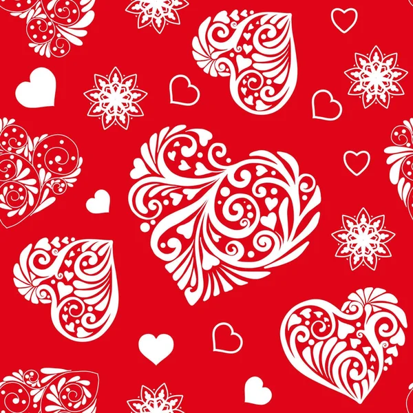 Love modello cuore senza soluzione di continuità nei colori bianco e rosso per Valentin — Vettoriale Stock