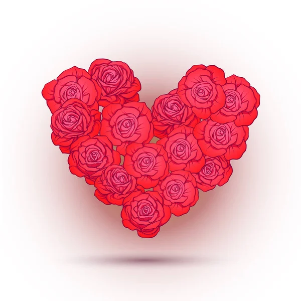 Corazón de amor hecho de ramo de rosas para San Valentín o boda . — Vector de stock