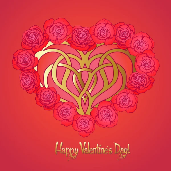 Love heart made of rose bouquet for Valentines Day or wedding. — Stock Vector