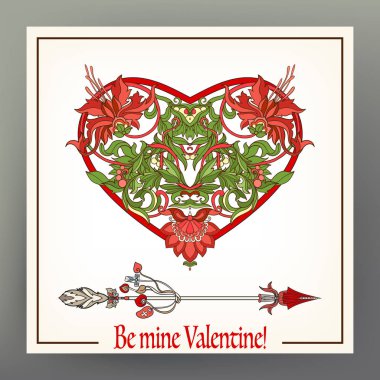 Soyut çiçek aşk kalp deseni ile Ortaçağ tarzı ile bir