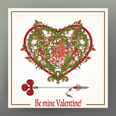 Soyut çiçek aşk kalp deseni ile Ortaçağ tarzı ile bir