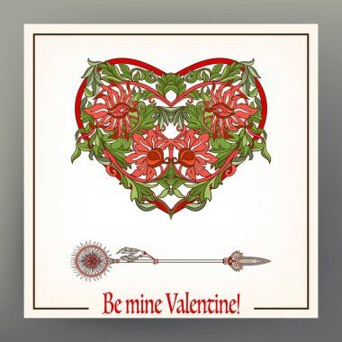 Soyut çiçek aşk kalp deseni ile Ortaçağ tarzı ile bir